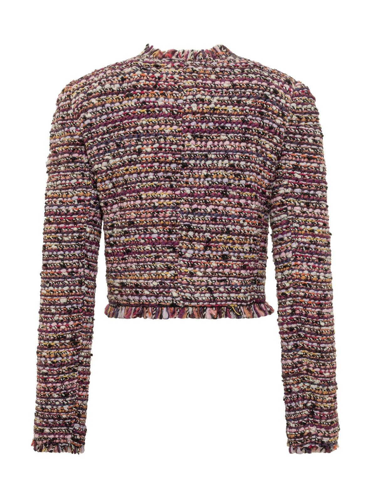 Shop Isabel Marant Tweed Frayed Hem Jacket In Purple