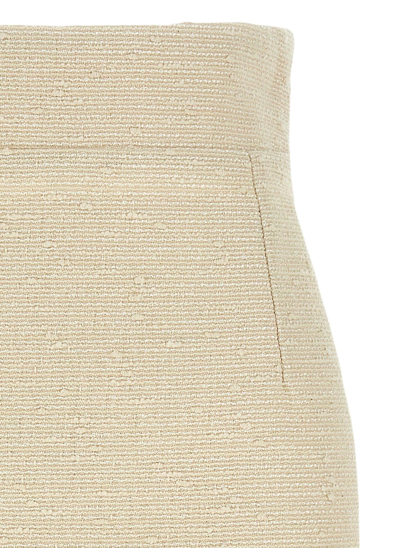 Tagliatore High-waisted Knee-length Skirt In Textured Fabric In Beige