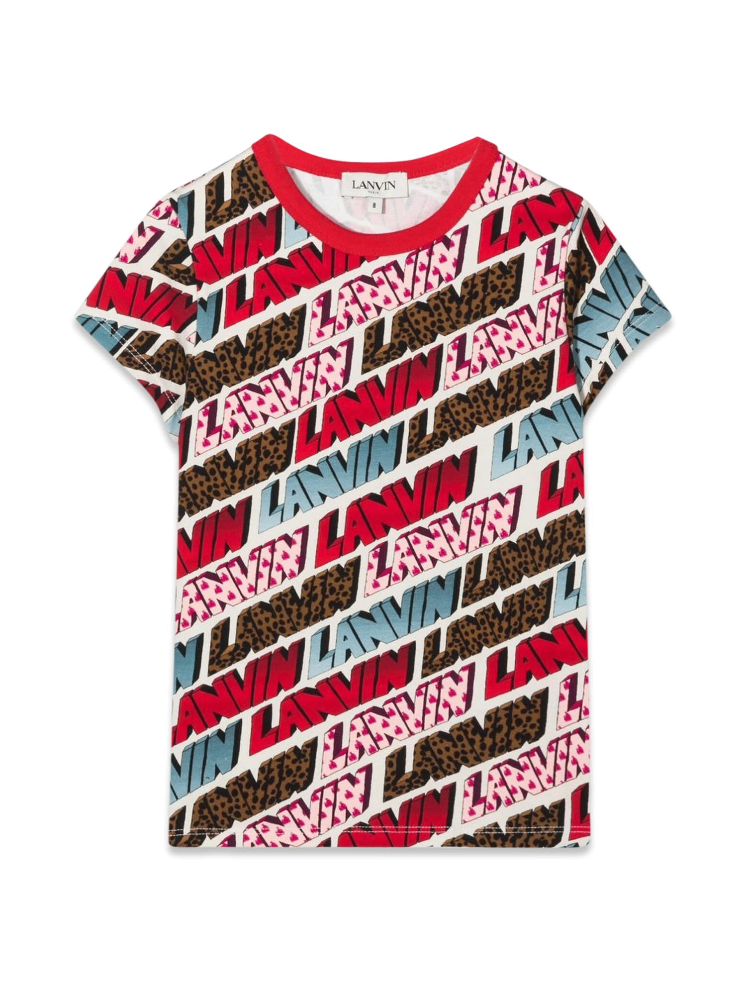 Lanvin Kids' Short Sleeve Allover Logo T-shirt In Multicolor