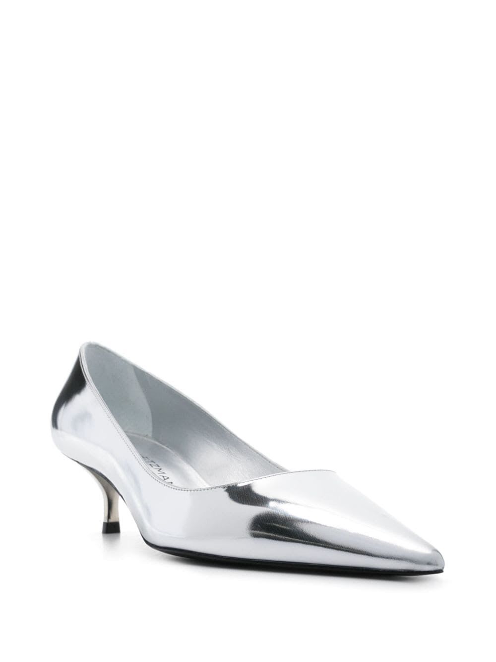 Shop Stuart Weitzman Stuart Kitten Pump In Slv Silver