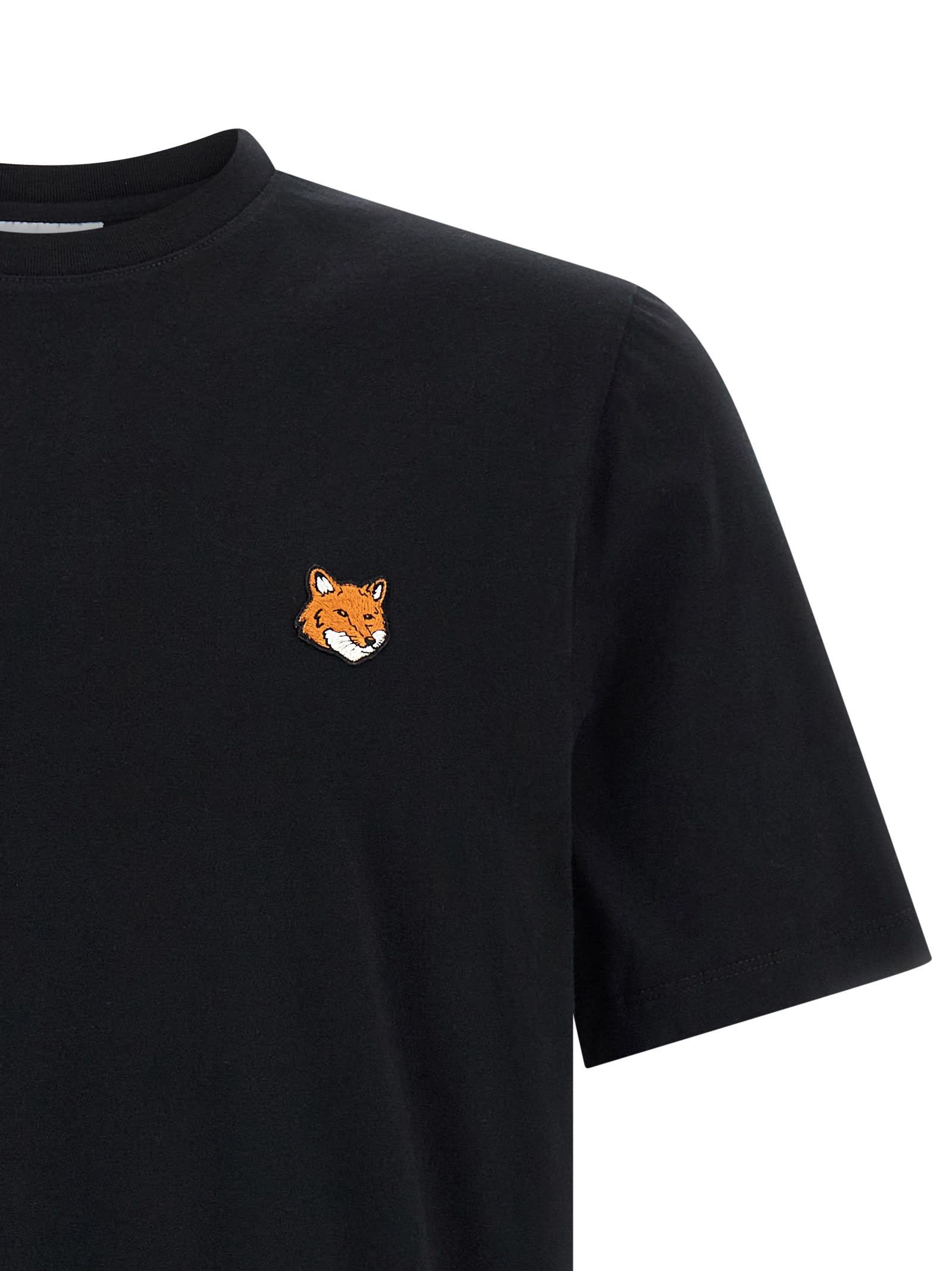 Maison Kitsuné Black Regular T-shirt With Logo Patch In Black