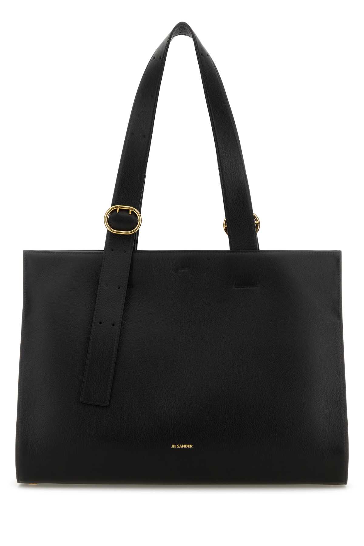 Jil Sander Black Shopping Rectangular Leather Tote In Black