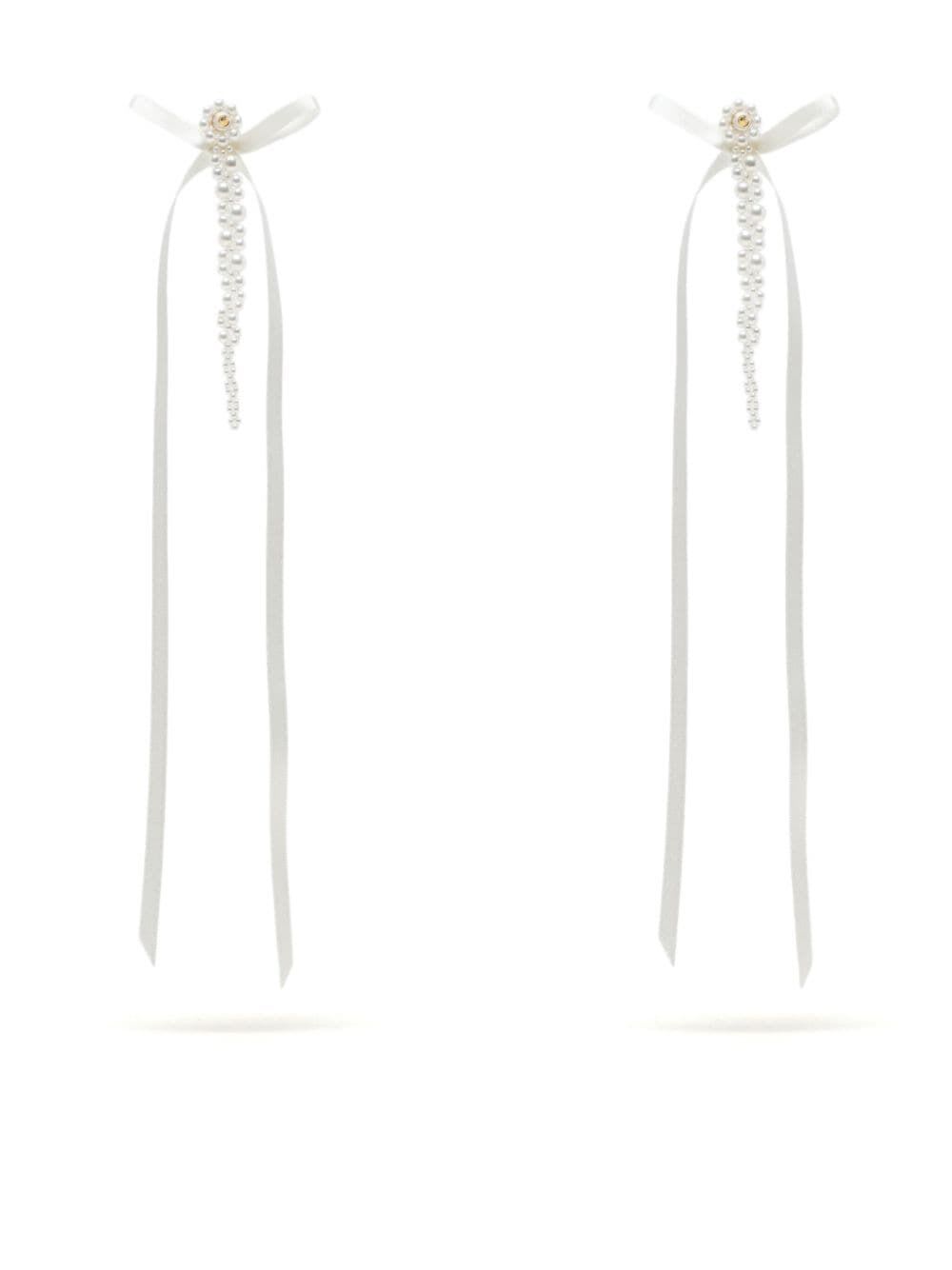 Shop Simone Rocha Bow Ribbon Drip Earrings In Pearl Ivory