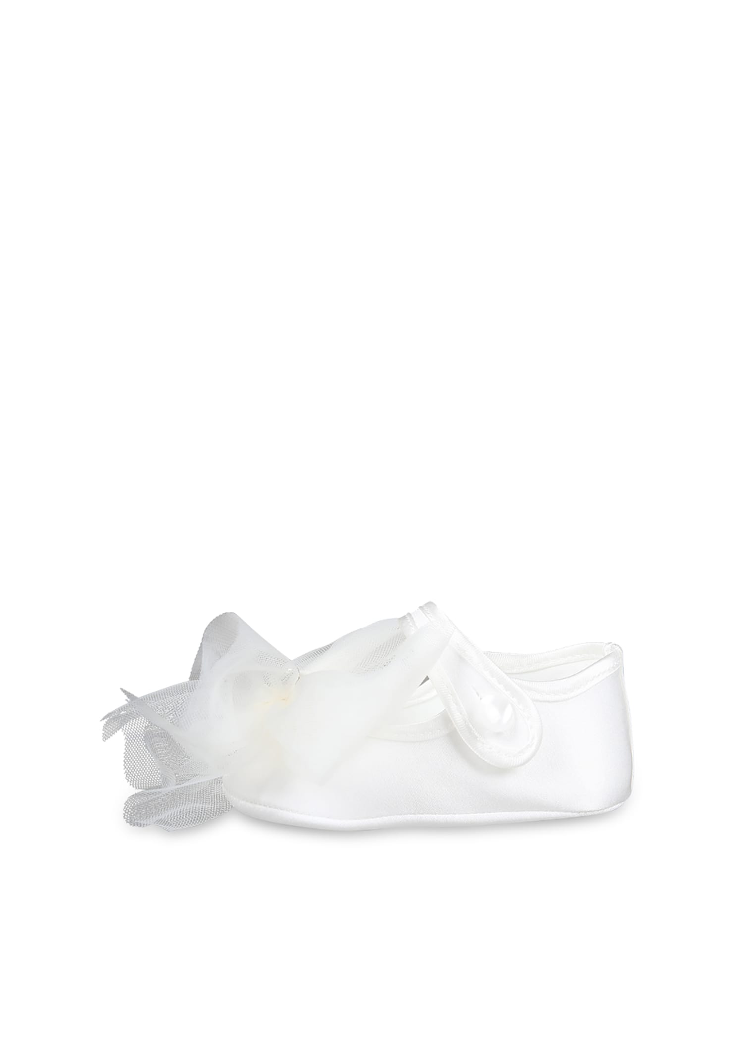 Monnalisa White Ballet Flats For Baby Girl With Bow In White