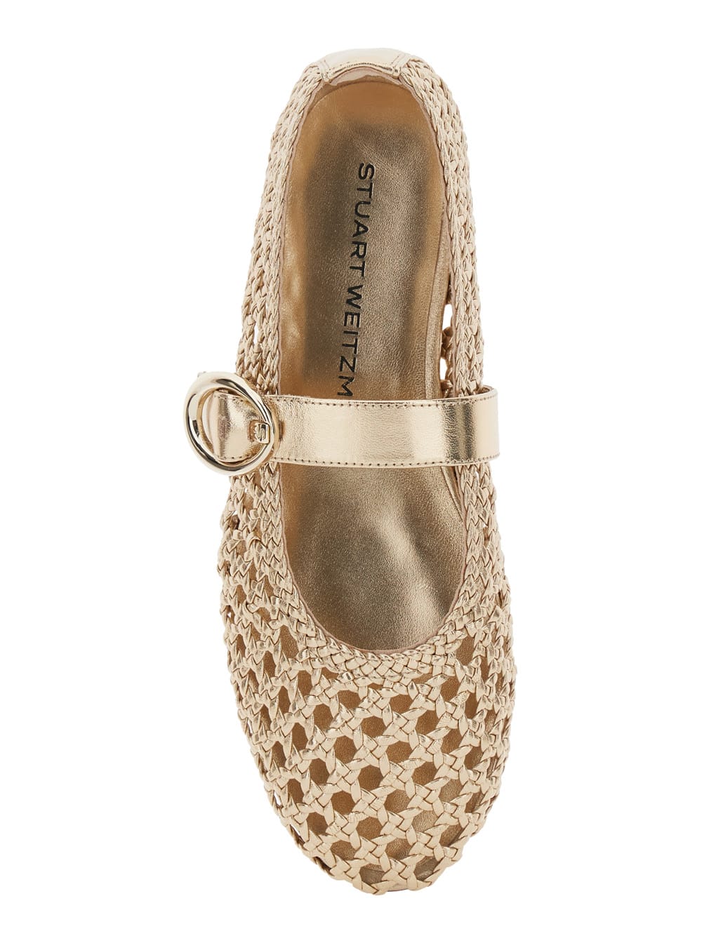 Stuart Weitzman 'thea Maryjane' Gold Colored Ballerinas With Perforated Design In Metallic