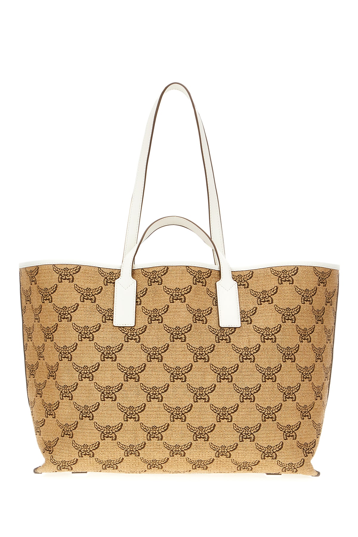 Mcm Printed Synthetic Leather Shopping Bag In Natural