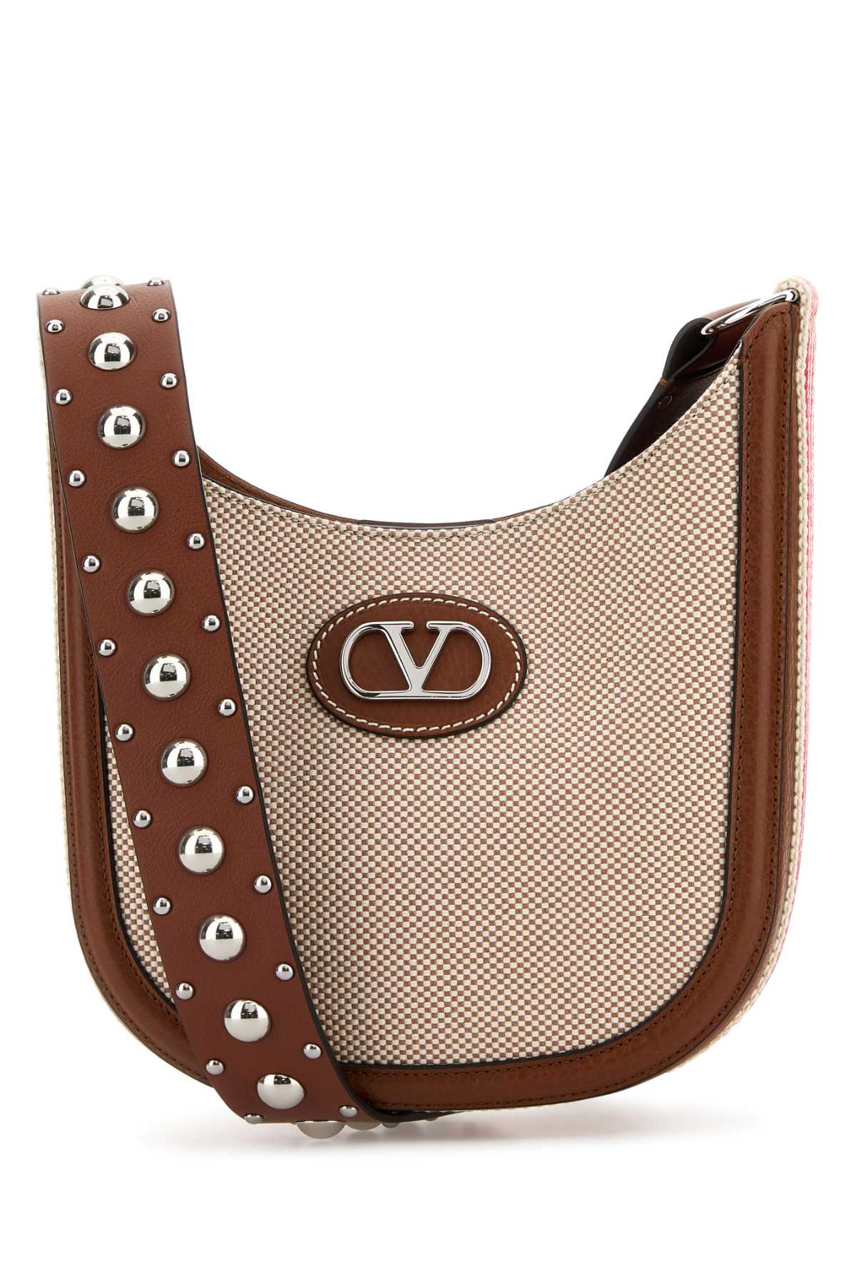 Shop Valentino Two-tone Canvas Vlogo Signature Crossbody Bag In Nattobaccoselleriabiarossodcaramel