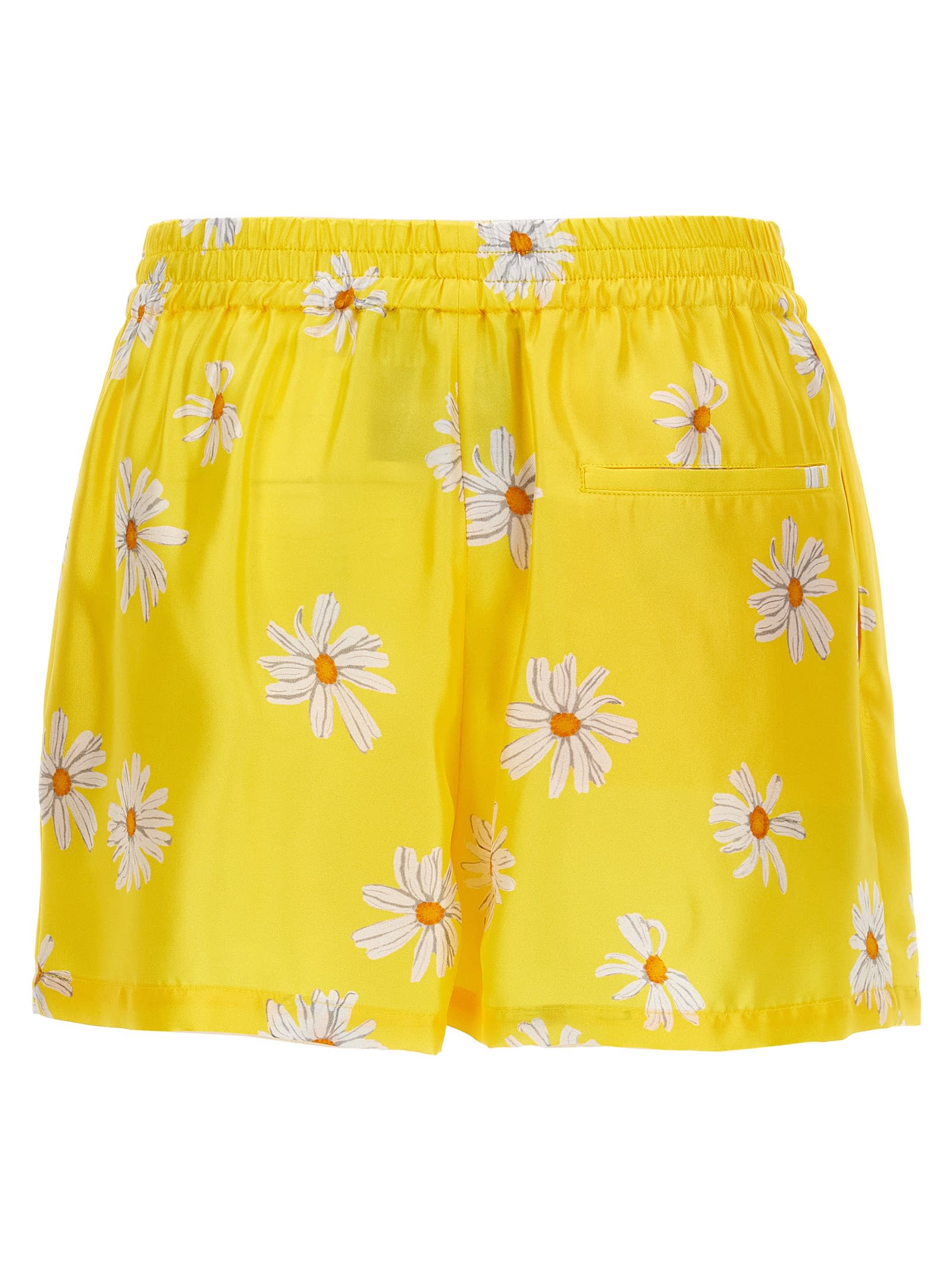 Moschino All-over Daisy Print Silk Twill Shorts In Yellow