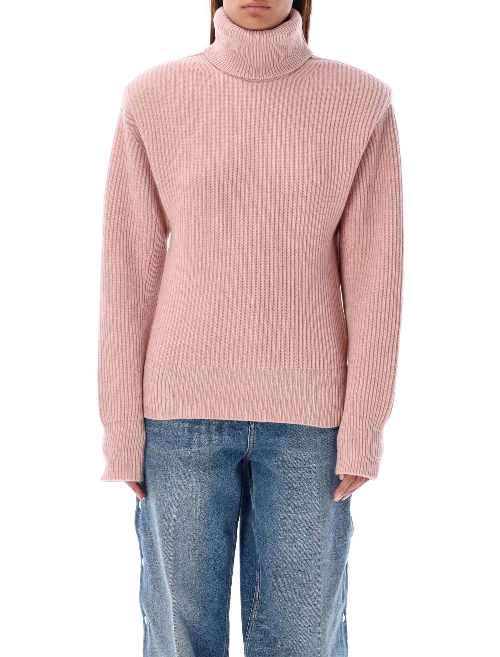 Shop Stella Mccartney High Neck Cashmere Sweater In Rose