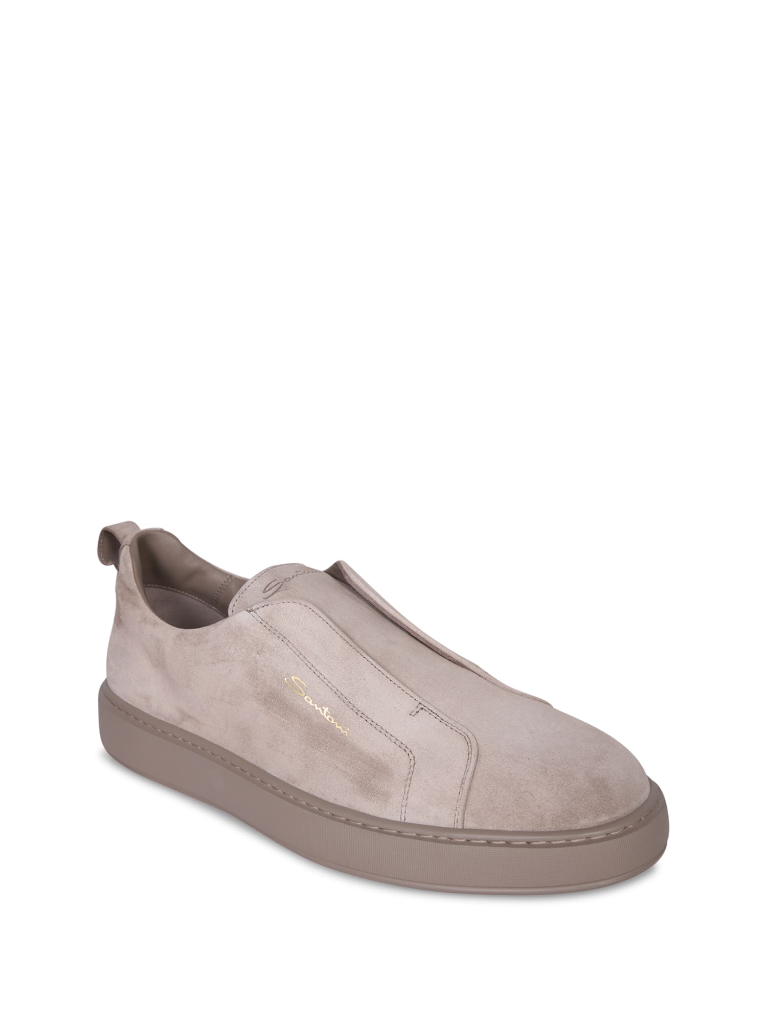 Shop Santoni Victory Suede Tortora Sneakers In Beige