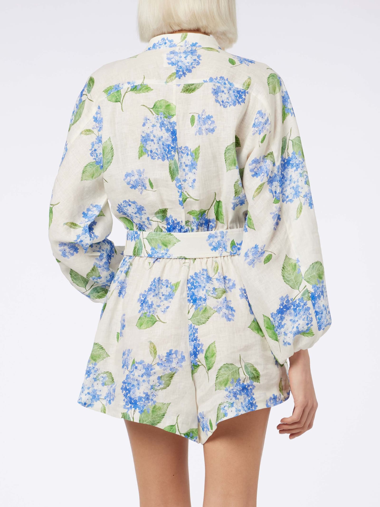 Shop Mc2 Saint Barth Woman Floral Linen Playsuit Hanniel In Sky