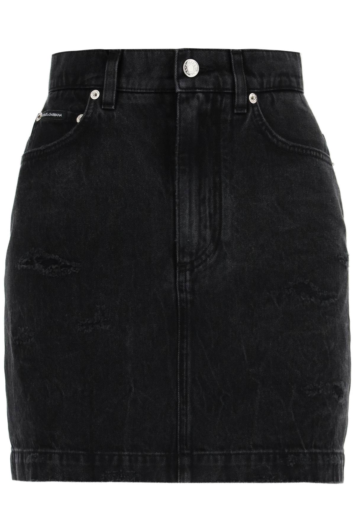 DOLCE & GABBANA WORN-OUT EFFECT DENIM MINI SKIRT