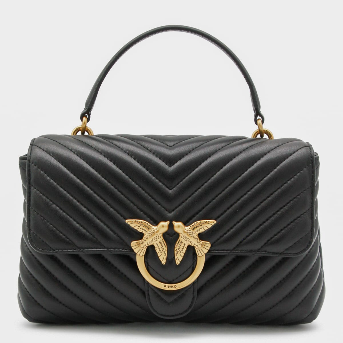 Pinko Foldover Quilted Shoulder Bag With Chain Strap In Black