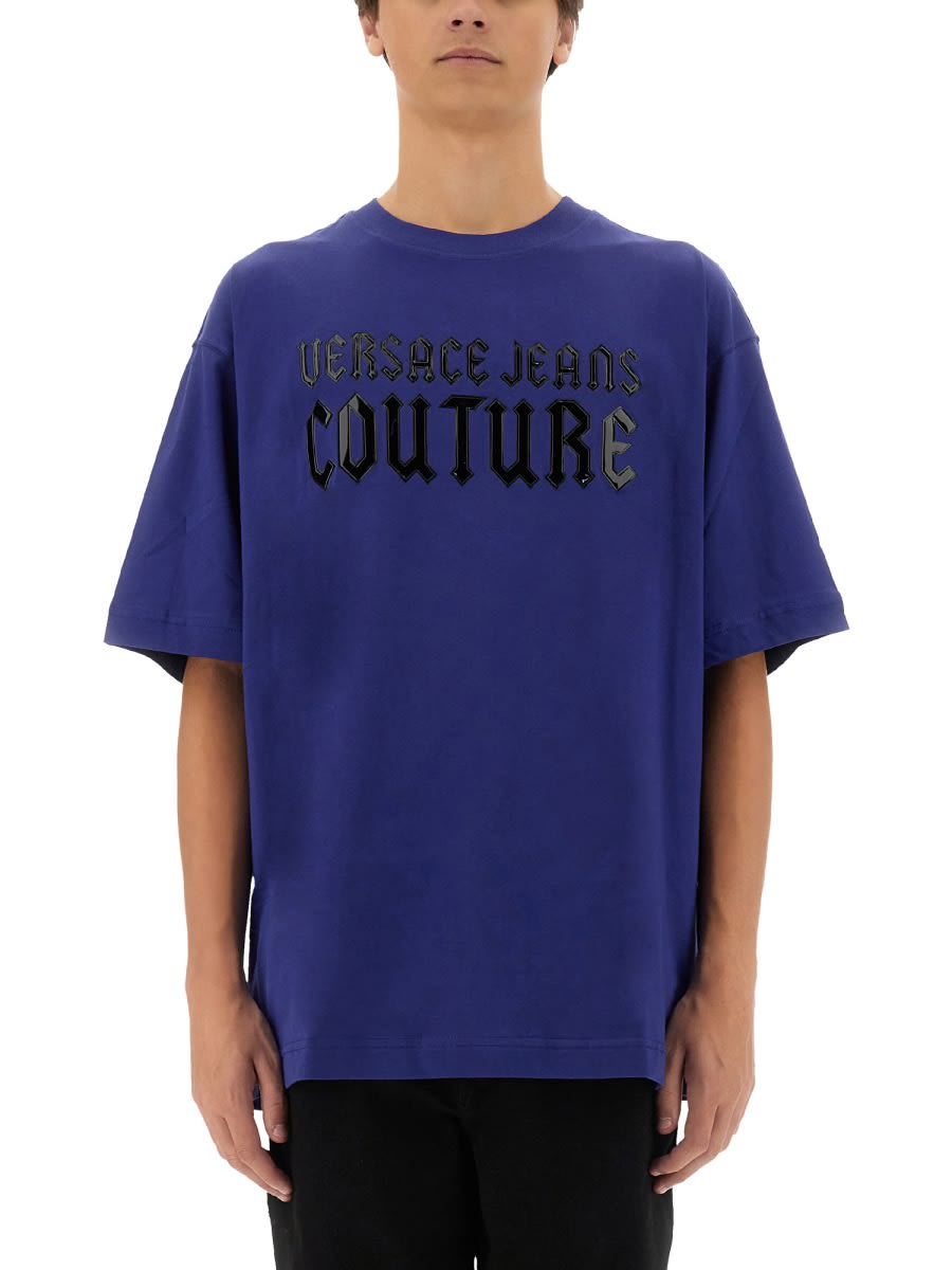 Shop Versace Jeans Couture Gothic Logo T-shirt In Blue