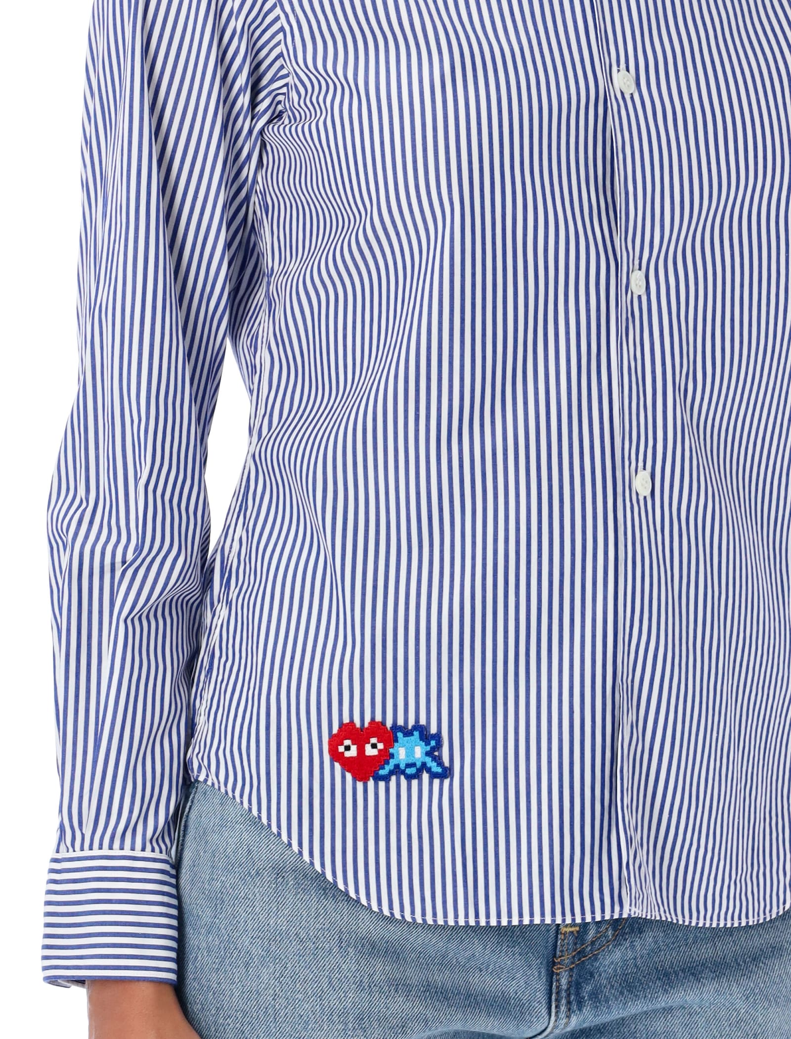 Shop Comme Des Garçons Play Pixel Shirt In Blue/white Stripes