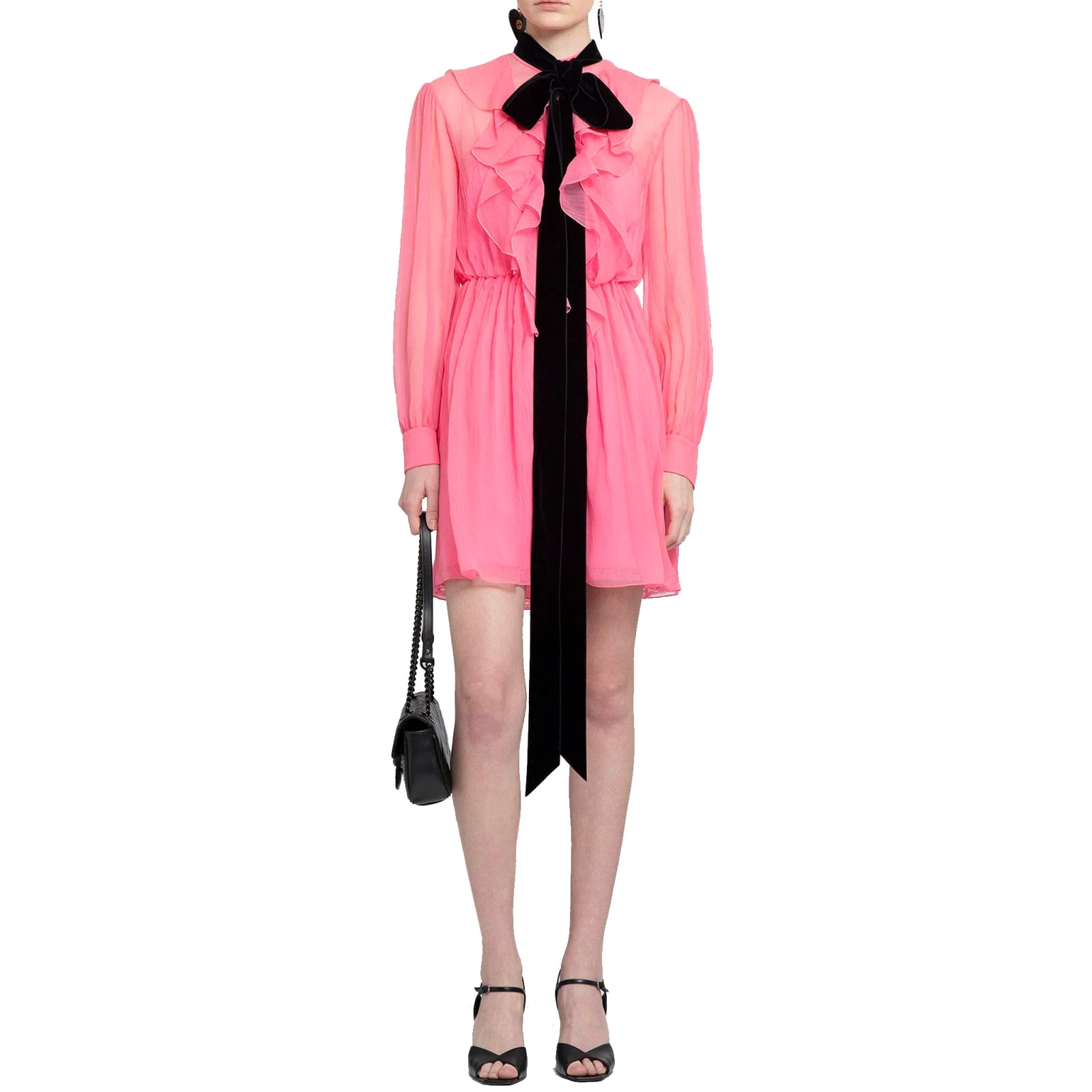 Shop Gucci Flared Silk Dress In Pink