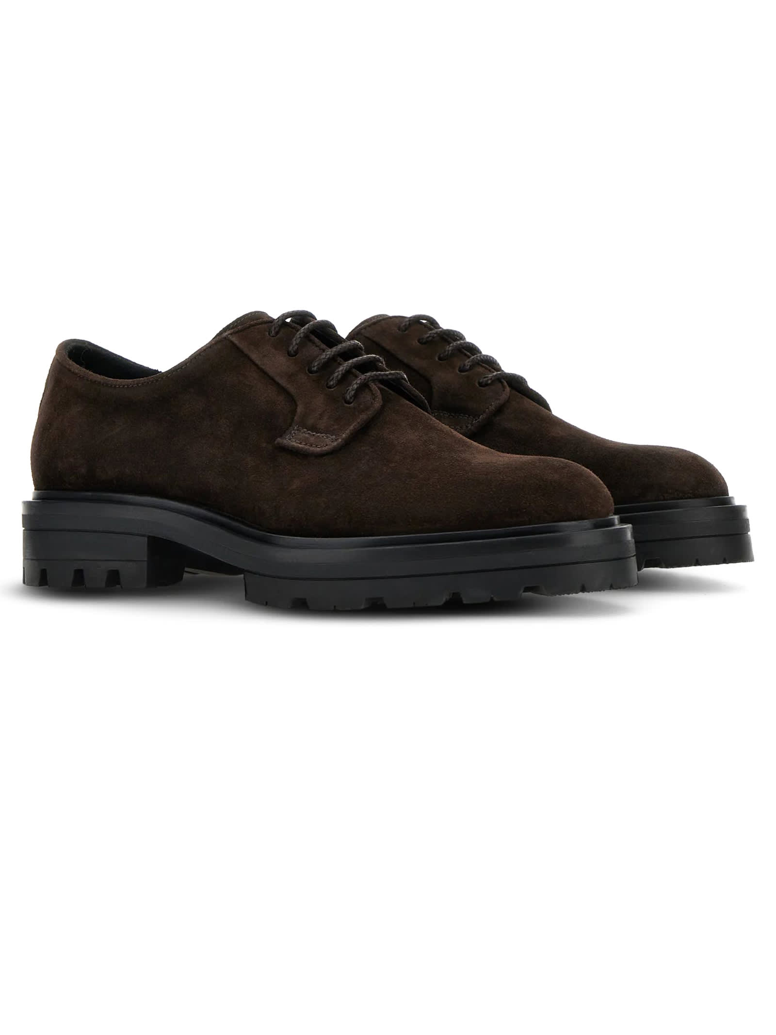 Hogan Stringata Marrone Camoscio Carroarmato In Brown