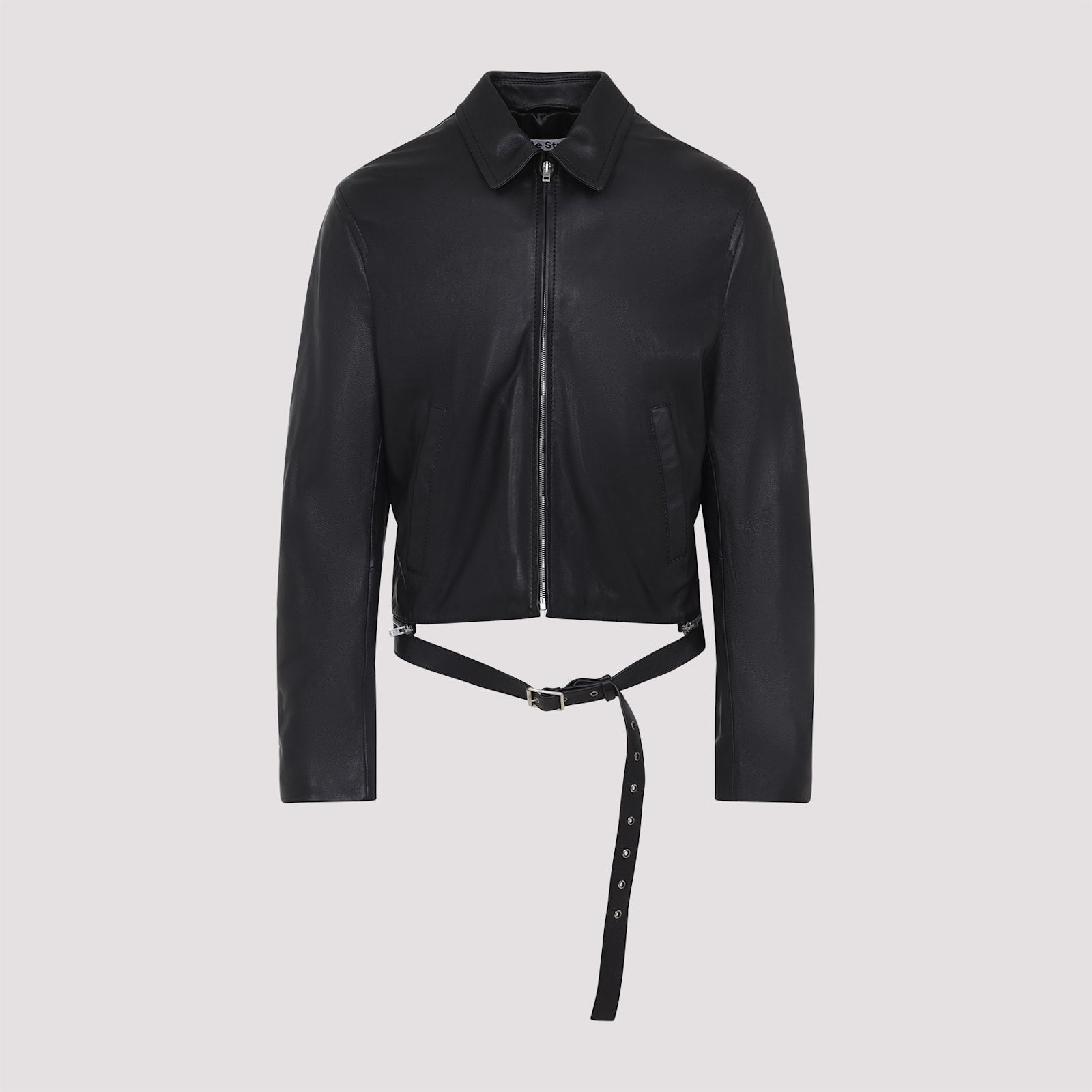Acne Studios Belted Leather Jacket In Black