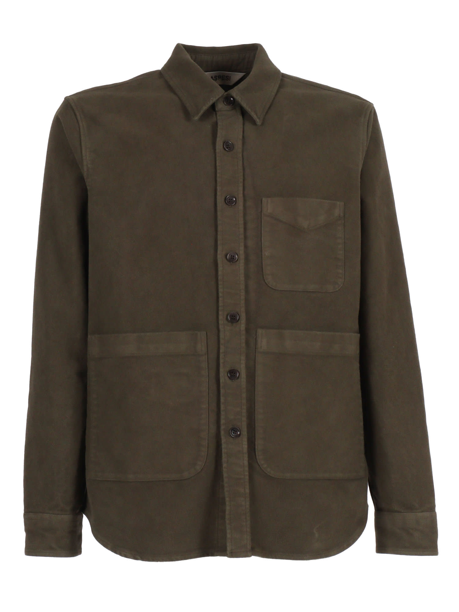 Aspesi Pointed Collar Button-up Shirt With Single Chest Pocket In Brown