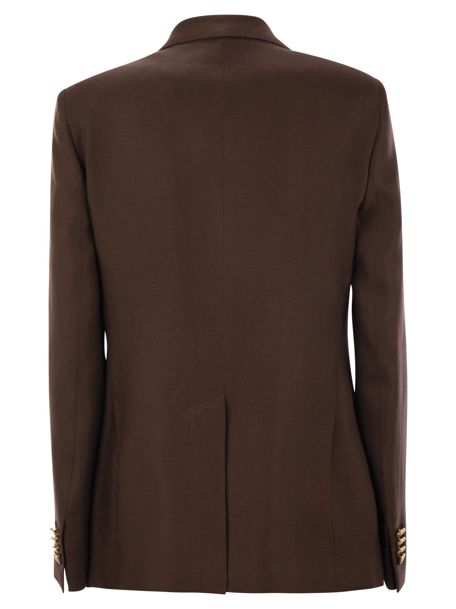 Tagliatore Double-breasted Brown Jacket In Linen Women In Brown