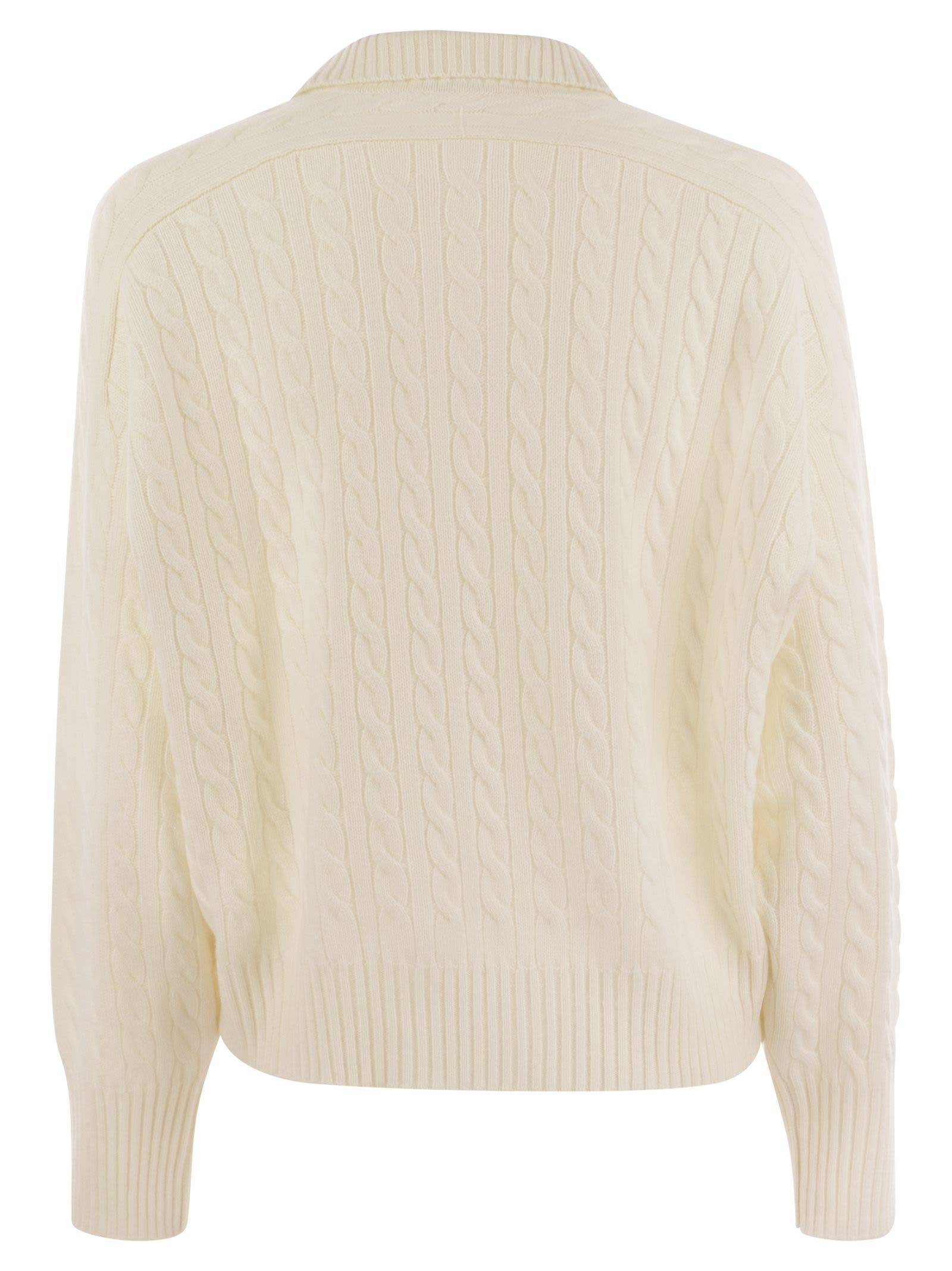 Shop Brunello Cucinelli Plaited Cashmere Polo-style Sweater In Cream