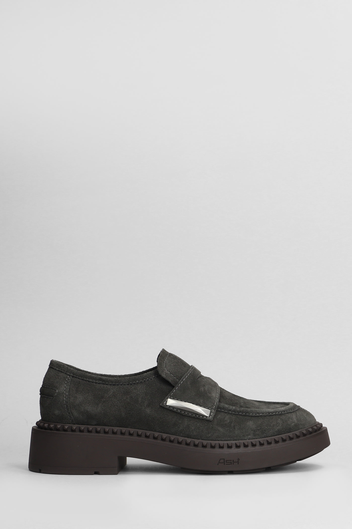 Shop Ash Medusa Loafers In Gunmetal Suede