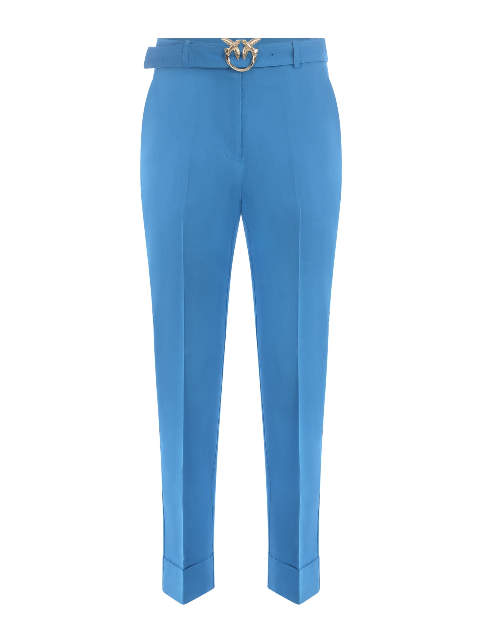 Shop Pinko Trousers  Plaza In Stretch Linen In Azzurro