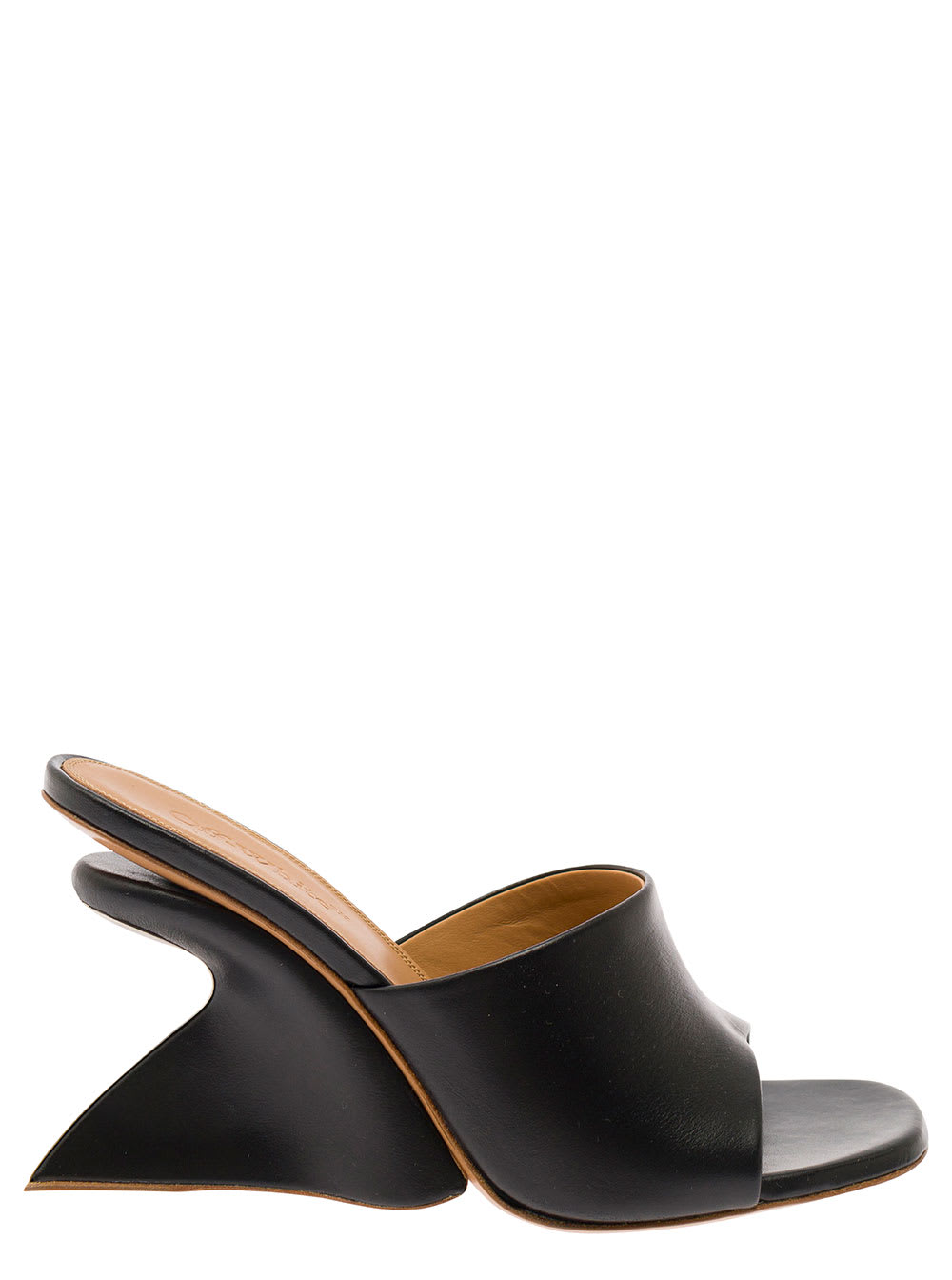 Shop Off-white Jug Black Wedge With Wide Band In Leather Woman