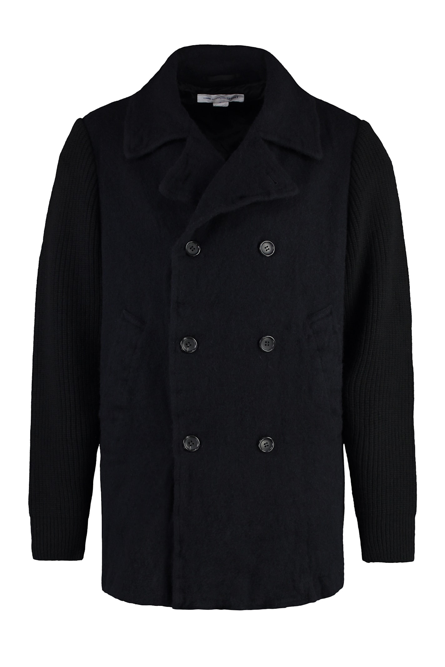 Shop Comme Des Garçons Shirt Wool Blend Peacoat In Blue