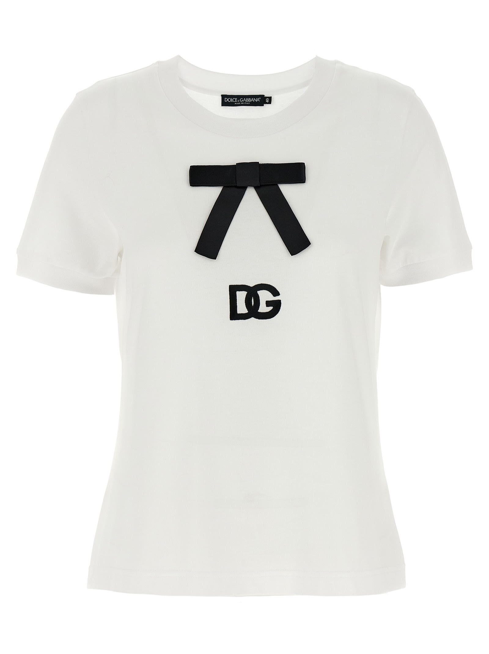 Dolce & Gabbana White T-shirt With Bow On The Front And Dg Logo