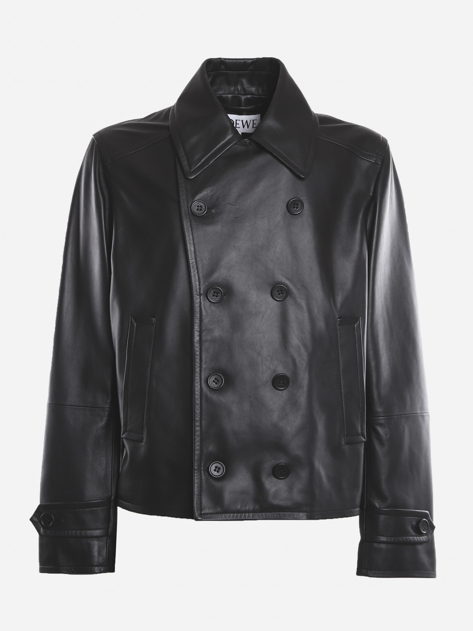 Loewe Double-breasted Leather Jacket With Embossed Anagram