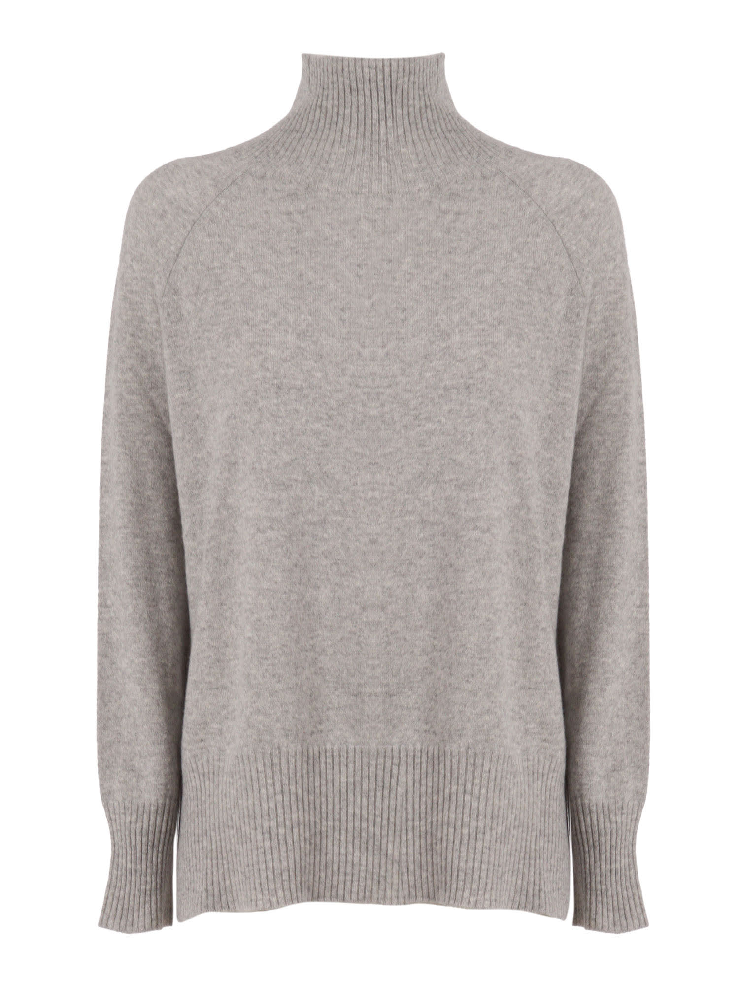 Kangra Cashmere Crater Neck Sweater With Raglan Sleeves And Vents In Gray