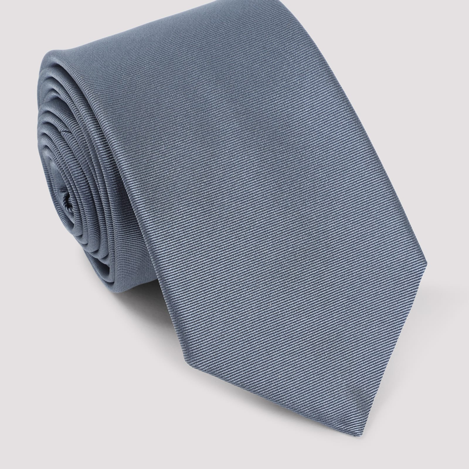 Giorgio Armani Rolled Silk Tie Smooth Texture In Blue