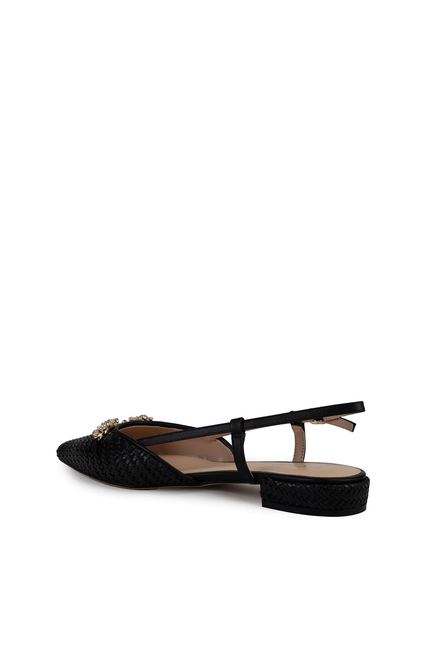 Twinset Raffia Sandal With Jeweled Clamp In Nero