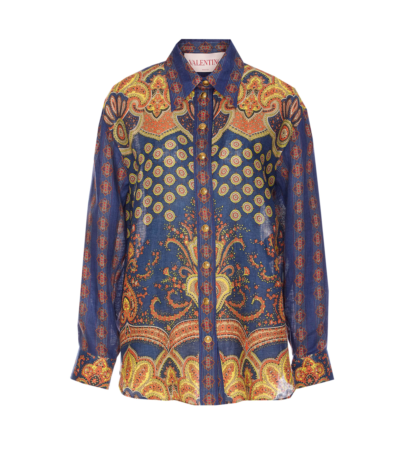 Valentino Garavani Women Paisley Linen Shirt With Medaglioni Voyage Imaginaire Pattern In Multicolour