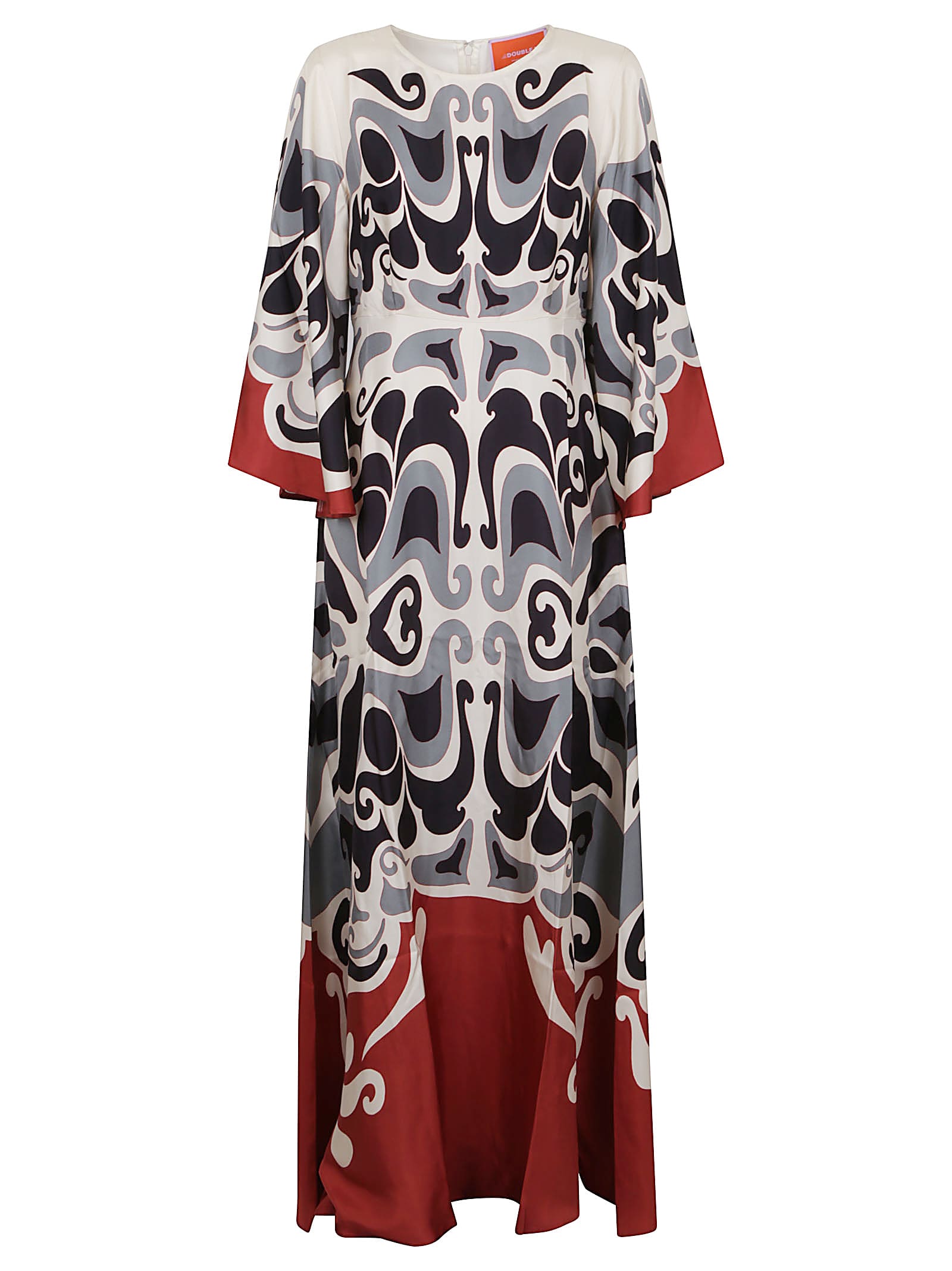 La Doublej Multicolor Long Dress With Round Neck And All Over Motif In Silk Woman In Black
