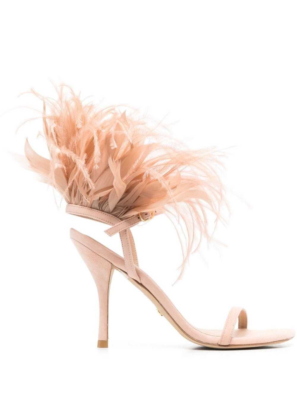 Stuart Weitzman Plume 100 Feather-trimmed Sandals In Pink