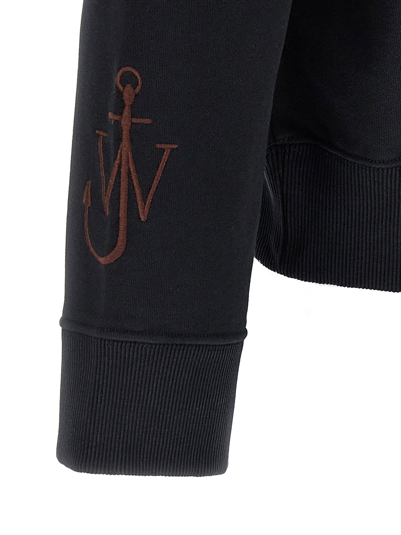 Jw Anderson Black Sweatshirt With Front Zip And Embroidered Logo On The Sleeve In Cotton Man In Black