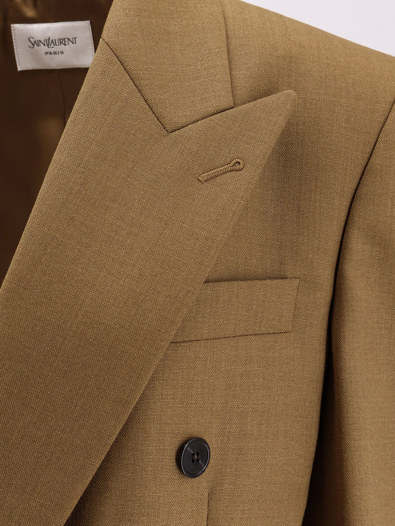 Saint Laurent Certified Wool Double-breasted Blazer In Brown