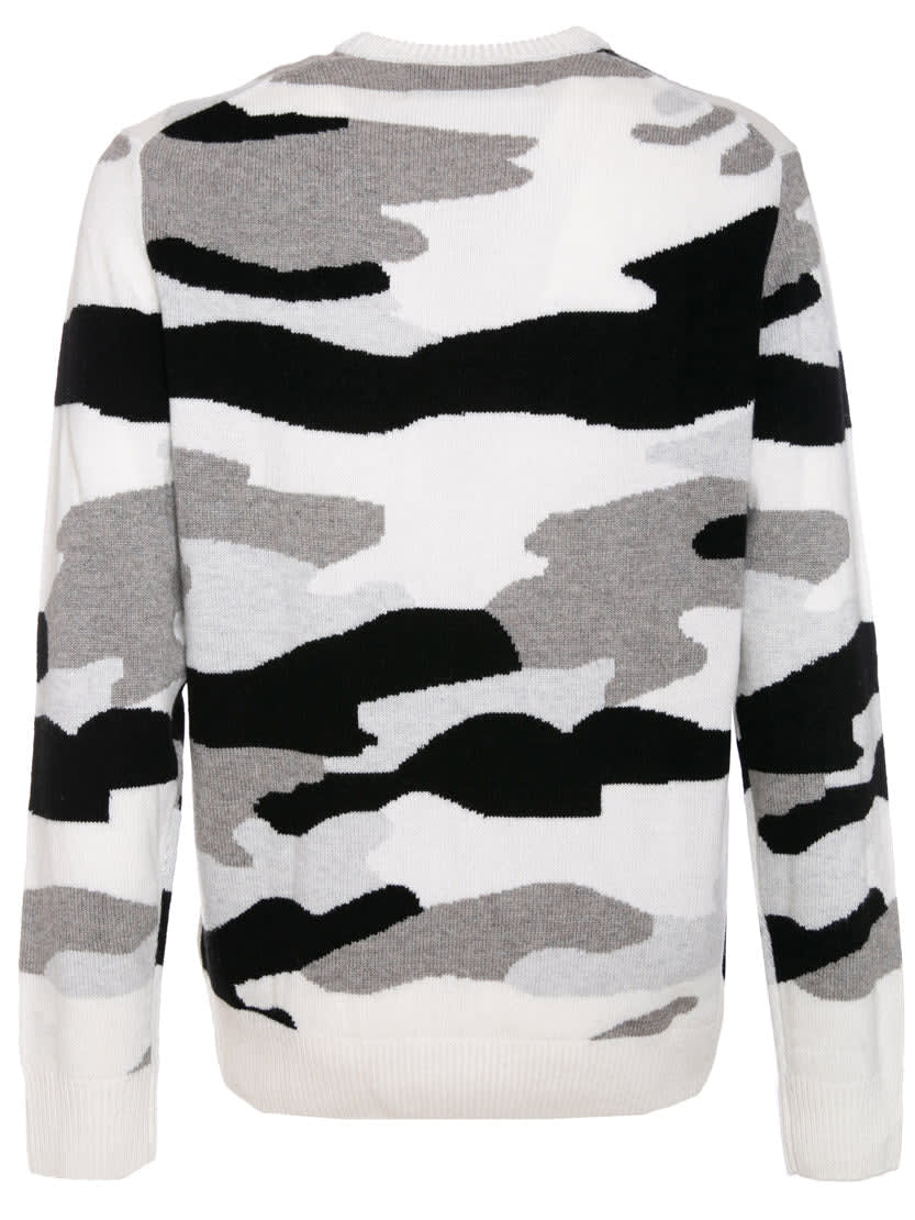 Mc2 Saint Barth Camouflage Man Sweater Off-piste Team Fluo Yellow Print In White
