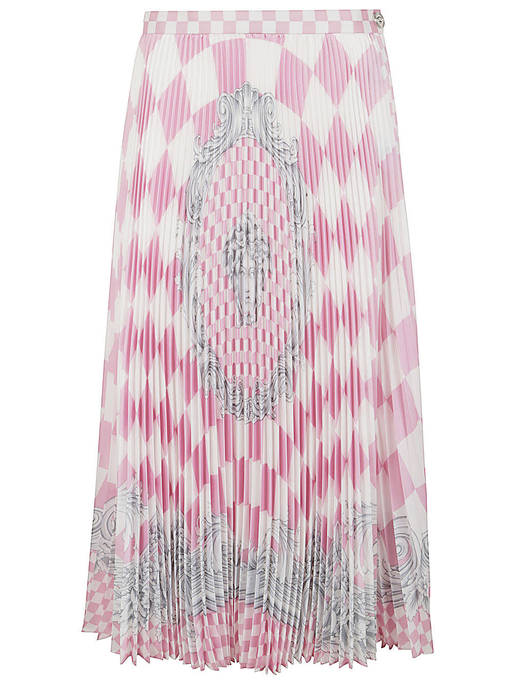 Shop Versace Baroque Silver Printed Skirt In Pastel Pink White Silver