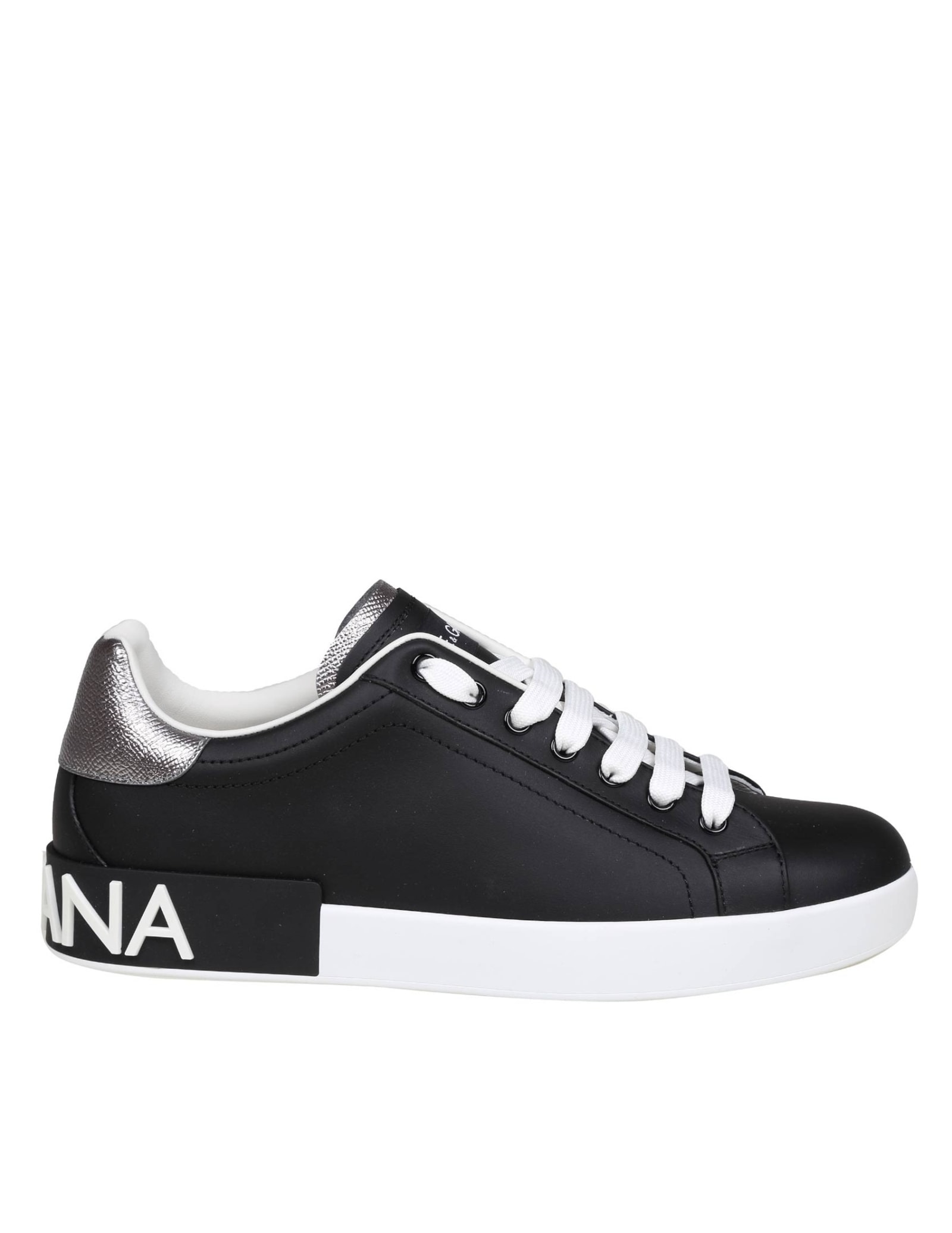 Shop Dolce & Gabbana Portofino Sneakers In Leather In Black / Silver