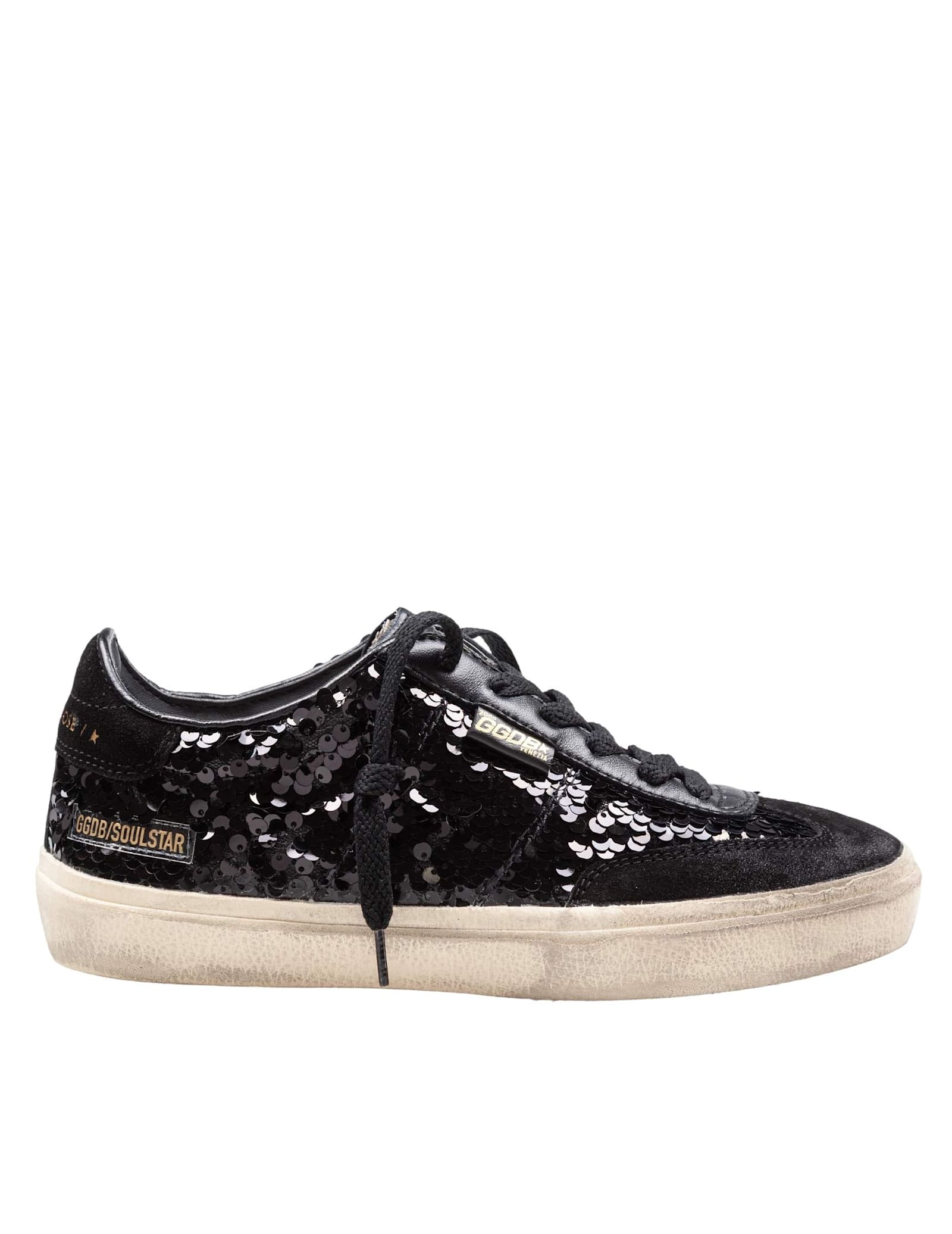 Golden Goose Soul Star Sequin And Leather Sneakers In Black
