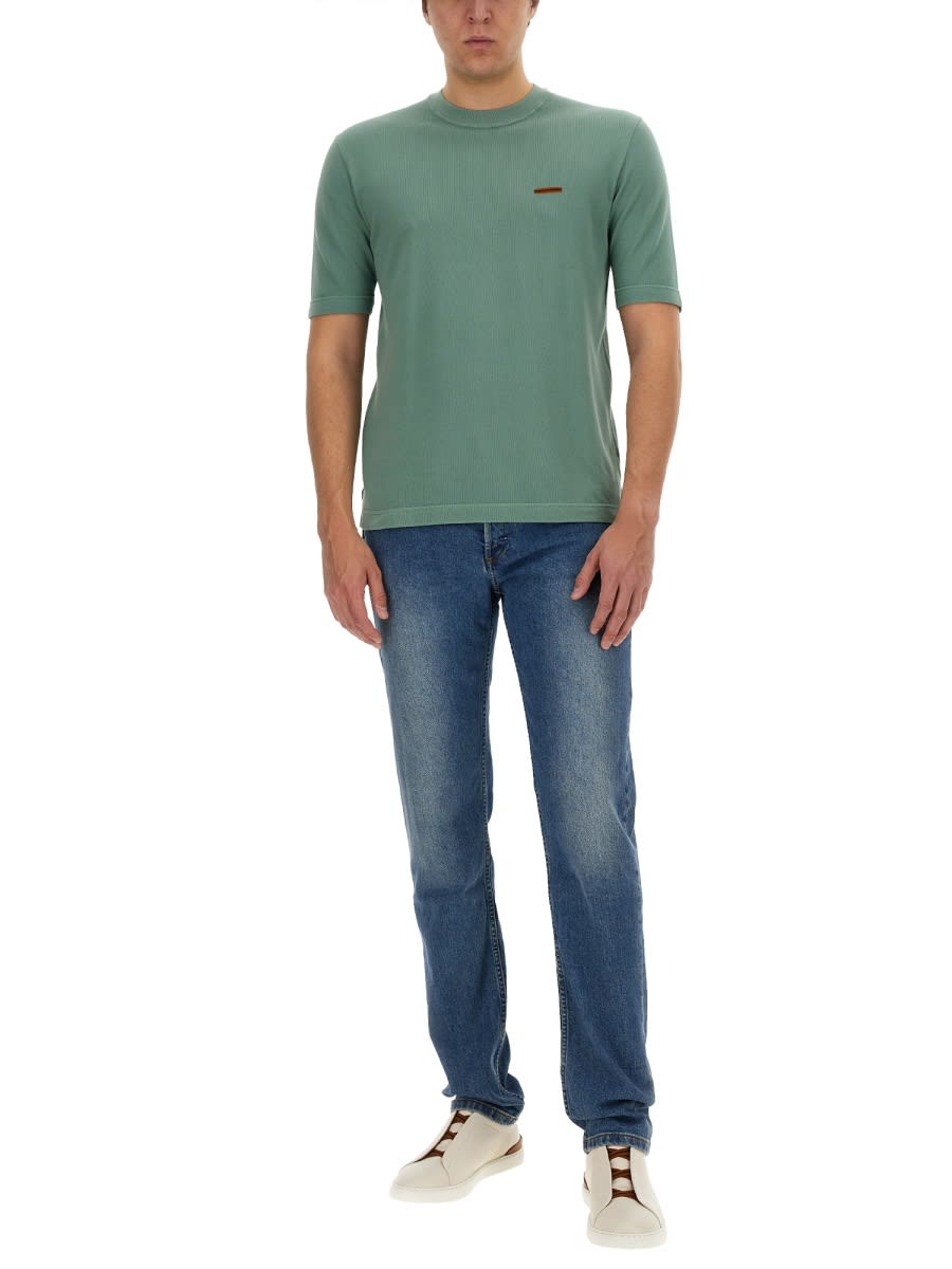 Zegna Logo Crew Neck T-shirt In Blue