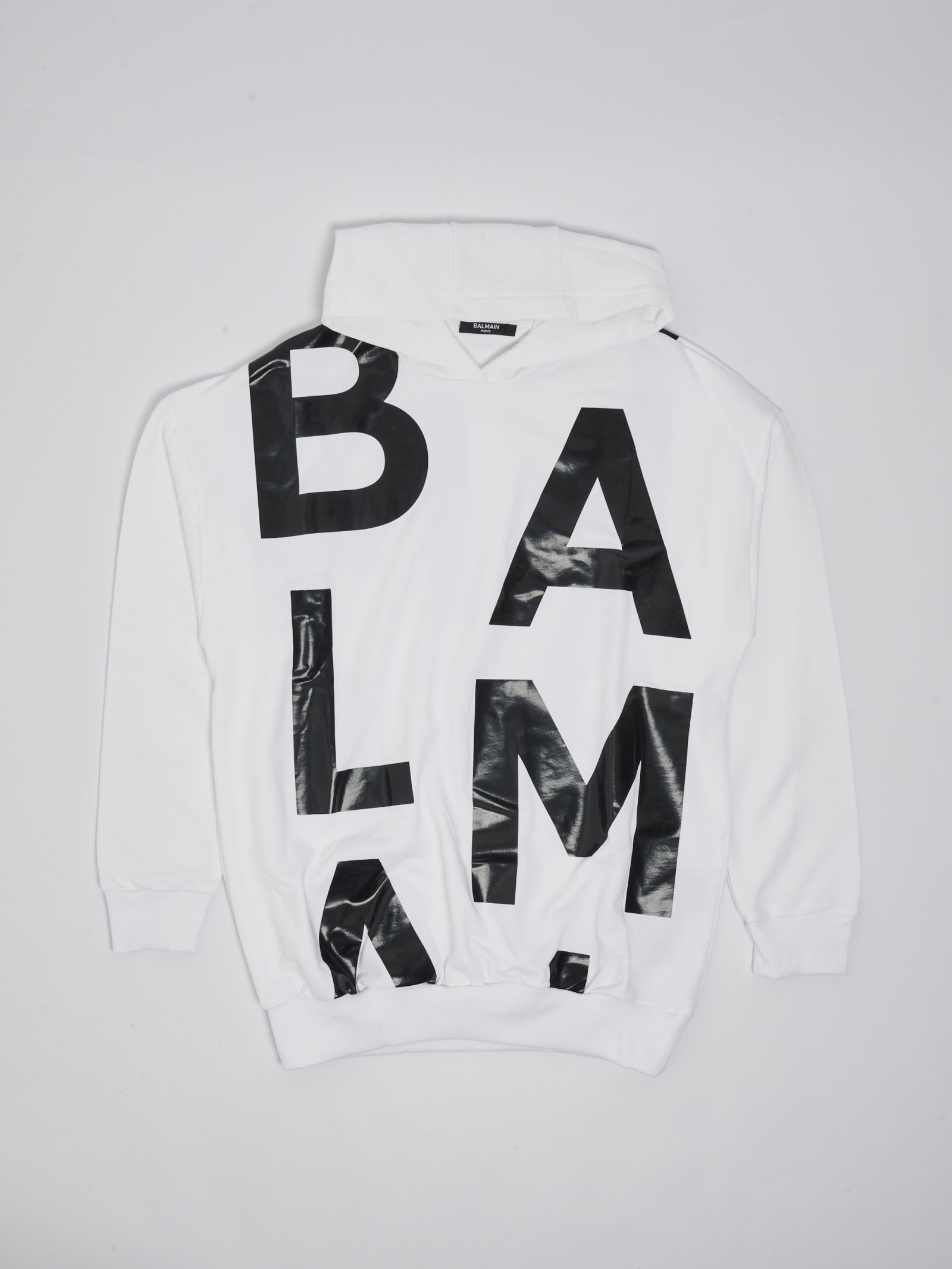 Balmain Kids' Hoodie Sweatshirt In Bianco-nero