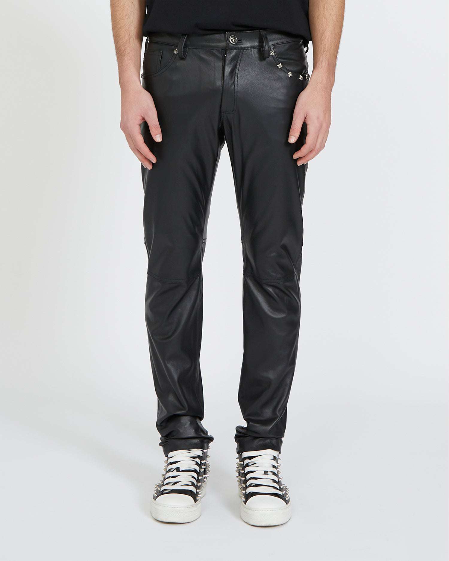 Shop John Richmond Skinny Pants In Faux Leather In Nero