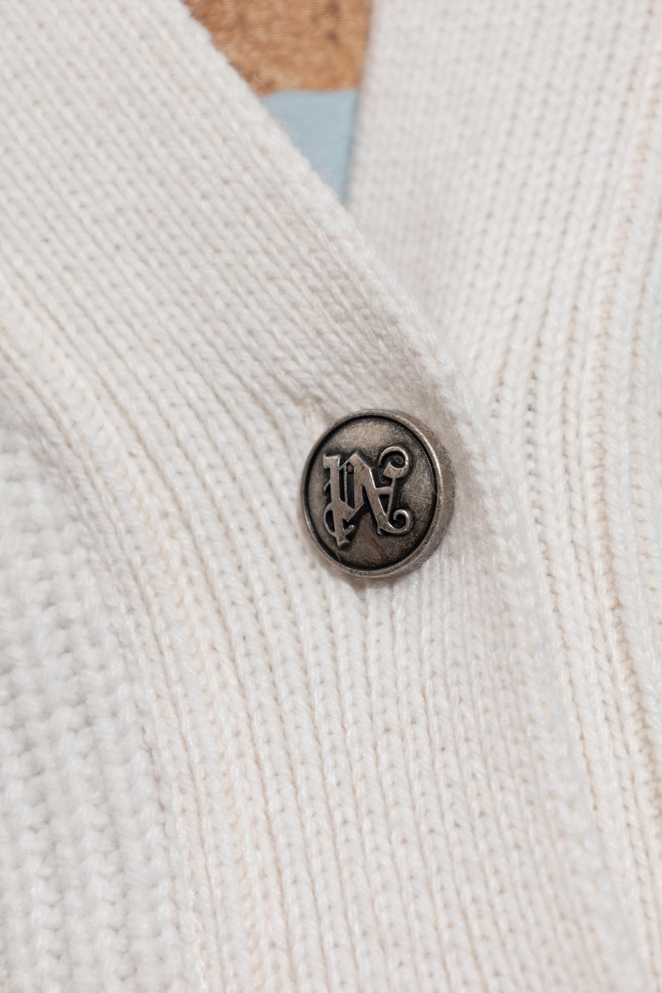 Palm Angels Long Sleeve V Neck Ribbed Knit Cardigan In Multi