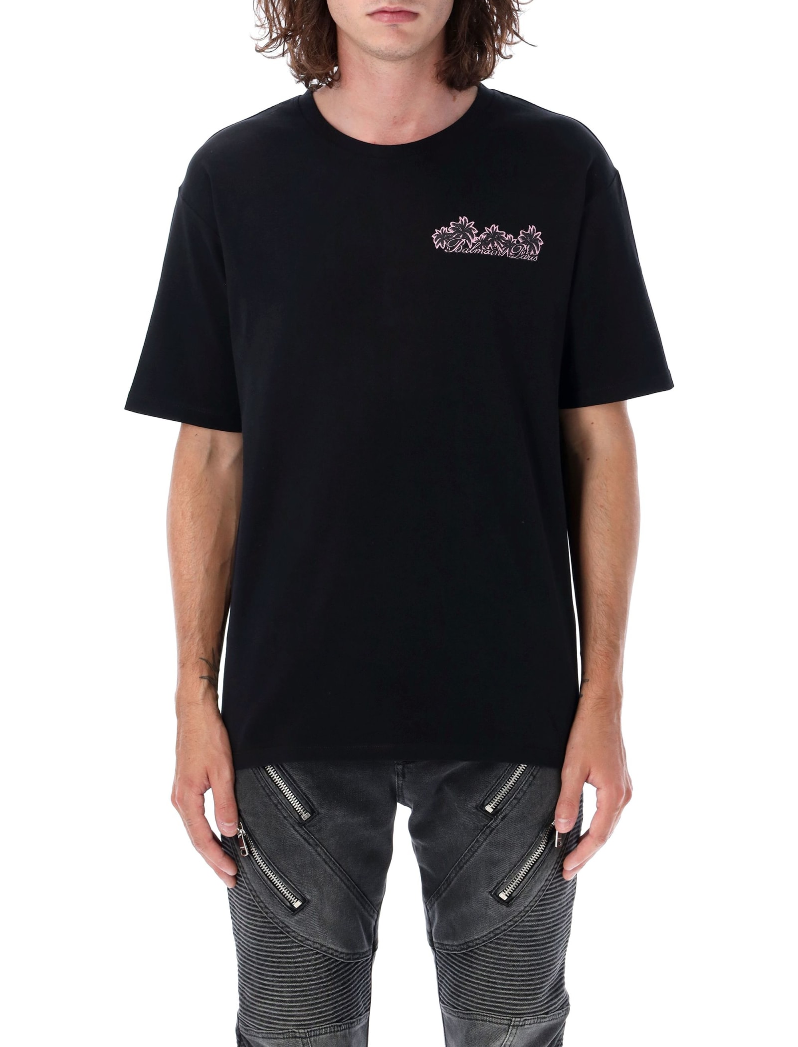 Shop Balmain Palm Print T-shirt In Nero