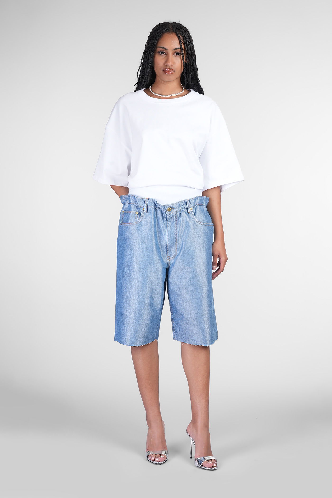 Darkpark Doyle Cropped Draped Short Sleeve Tee In White