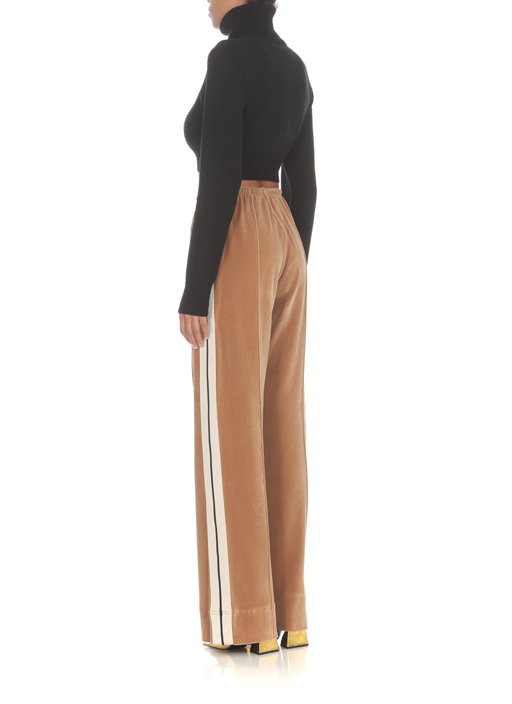 Shop Palm Angels Velvet Loose Track Pants In Beige